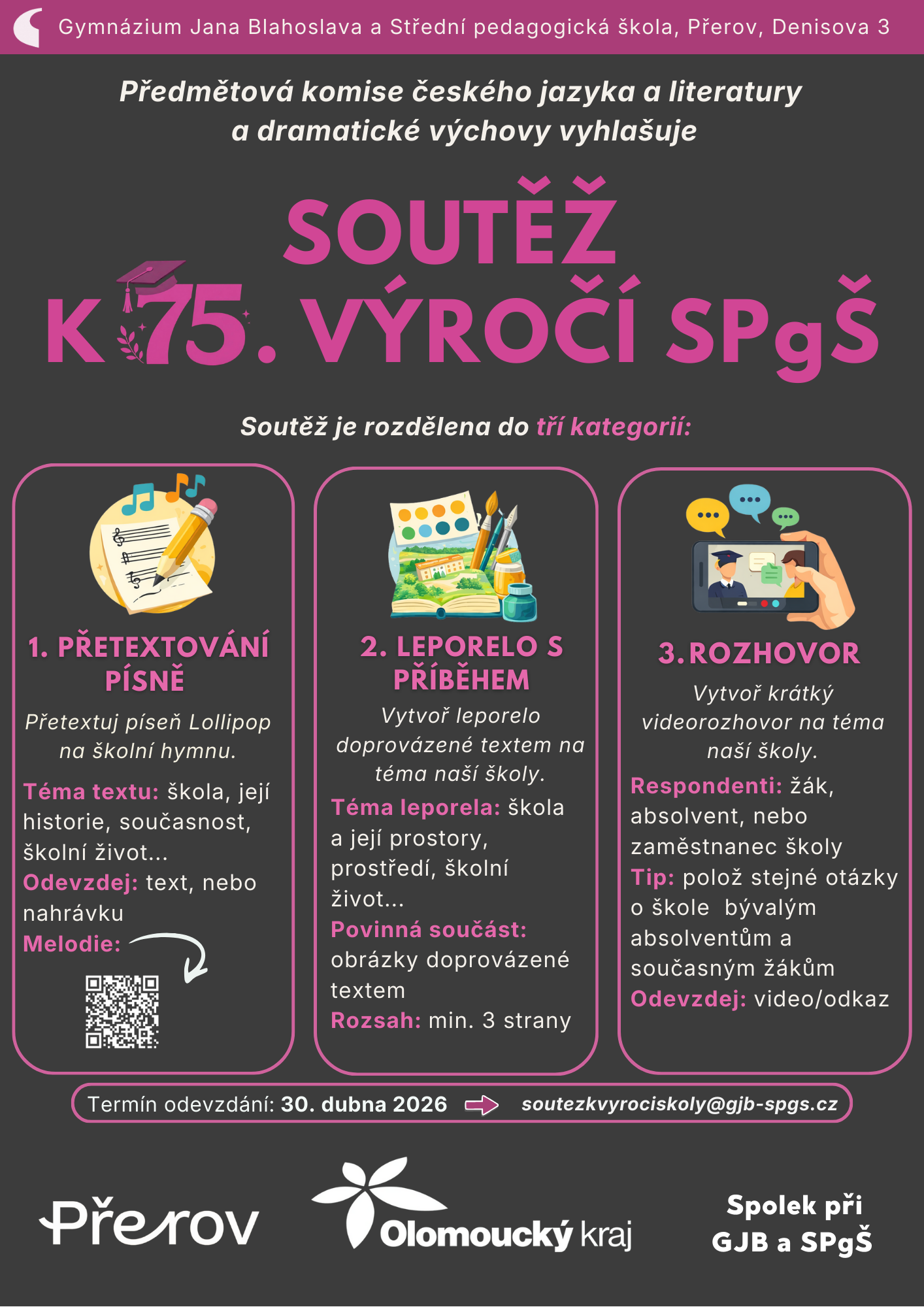Termín uzávěrky soutěže k 75. výročí SPgŠ se blíží
