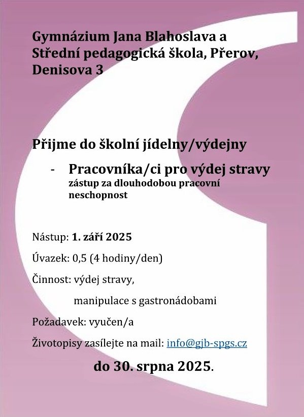 Nabídka pracovního místa do výdejny stravy